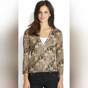 Tory Burch Vanessa brown metallic stretch-knit cardigan XS